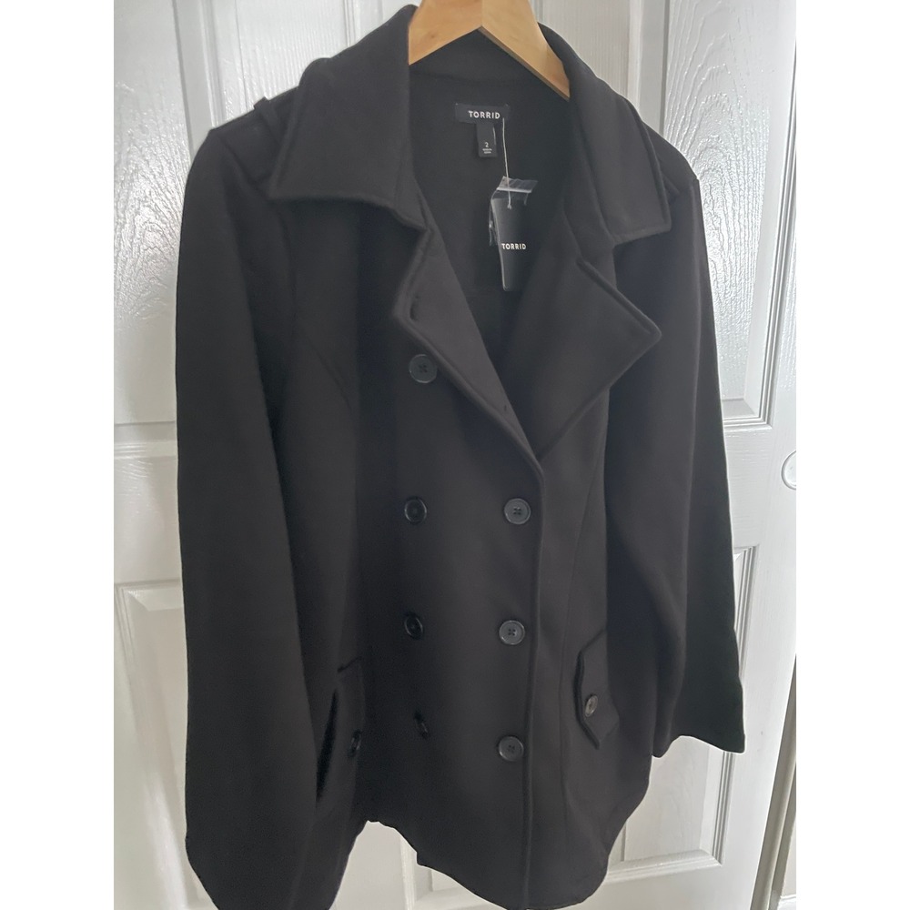 NWT Torrid Black Fleece Peacoat Double Breasted Jacket Size 2 Preppy Academia